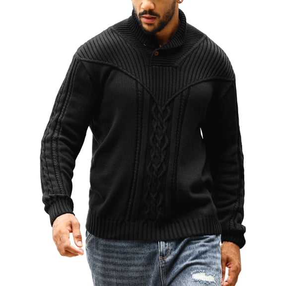 Colsmile Men's Shawl Collar Button Knit Sweater, Casual Cable Knit Pullover for Fall Winter, Comfortable Warm Sweater for Men