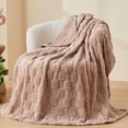 thumbnail image 5 of Super Soft King Blanket Taupe Premium Silky Flannel Fleece 3D Checkered Lightweight Bed Blanket All Season Use (Taupe Checkered, King(90"x110")), 5 of 5
