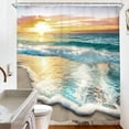 thumbnail image 4 of Beach Ocean Themed Shower Curtain Sets for Bathroom, Sunrise Sunset View Scene 71x71 Inch Hawaii Seashore Summer Coastal Seaside Seascape Cloth Fabric Decorative 12 Hooks Waterproof BB-JWXP, 4 of 6