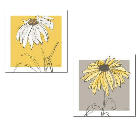 Beautiful Grey and Yellow Floral Print Set; Two 12X12 Poster Prints