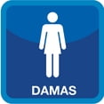 thumbnail image 1 of Señalamiento: "Baños, sanitarios, WC para damas", azul y blanco. Impreso sobre plástico estireno calibre 40, medidas: 20 x 20 cm, para interiores. Letrero, Señal informativa cuadrada., 1 of 4