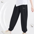 thumbnail image 2 of ZACPNCV Boys and Girls Casual Cotton Pants Lightweight Summer Elastic Waist Solid Lounge Long Trousers with Pockets Black 12-13 Years, 2 of 4