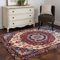 thumbnail image 4 of 2.7x5 Washable Area Rug, Blue Red Floral Non-Slip Rectangle Rug for Bedroom Bedside, Ethnic Oriental Indoor Floor Mat for Home Decor, 4 of 9