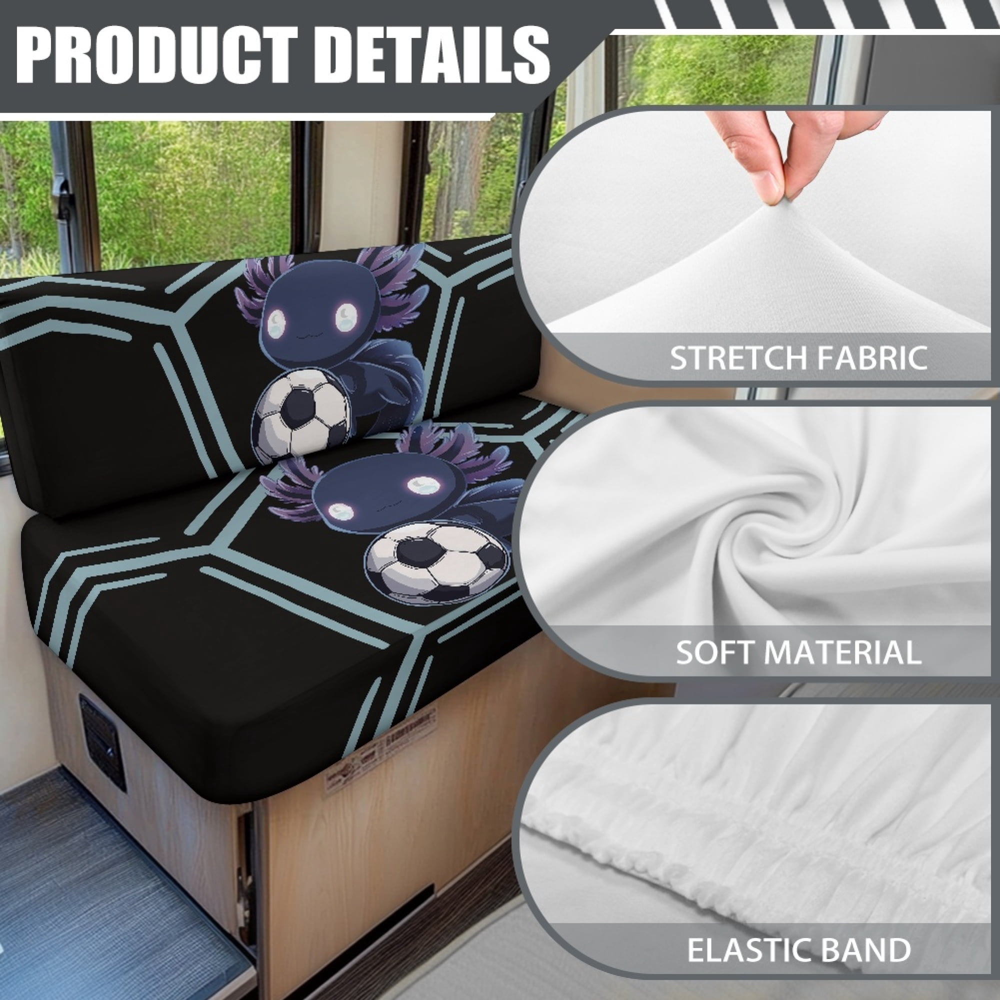 FOR U DESIGNS Axolotl Football Pattern 2 Pack RV Dinette Cushion Covers Washable Camper Cushion Slipcover Scratch-Resistant Sofa Chair Cover Camper Seat Covers Dinette Booth
