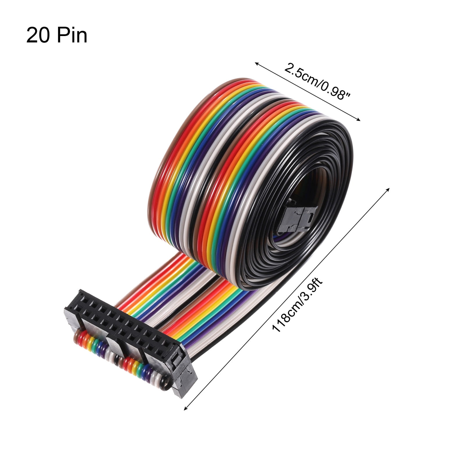 Uxcell 2Pcs Flat Ribbon Cable 2.54mm Pitch 20 Pin Type-C Rainbow