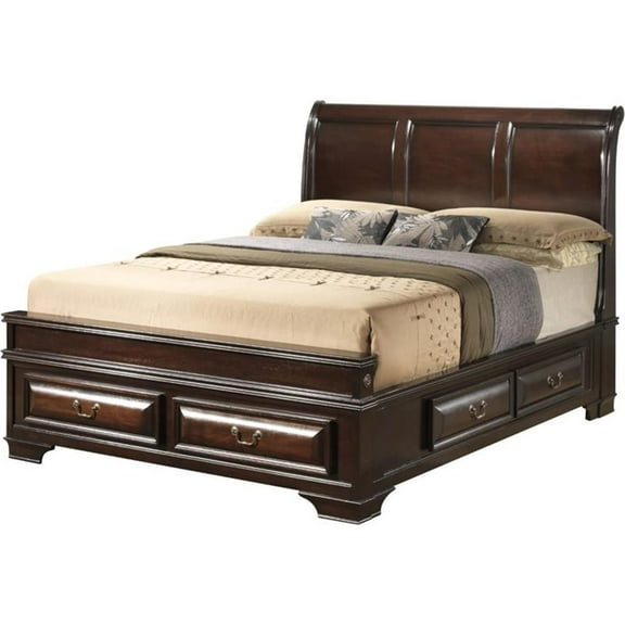 Pemberly Row Contemporary King Storage Bed Cappuccino Finish