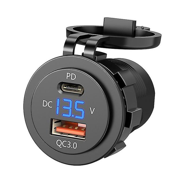 Ip66 a prueba de agua 12v Dc Power Delivery Qc3.0 Dual Type-c 5v 3a Usb Motocicleta,Azul. Afortunado Sencillez