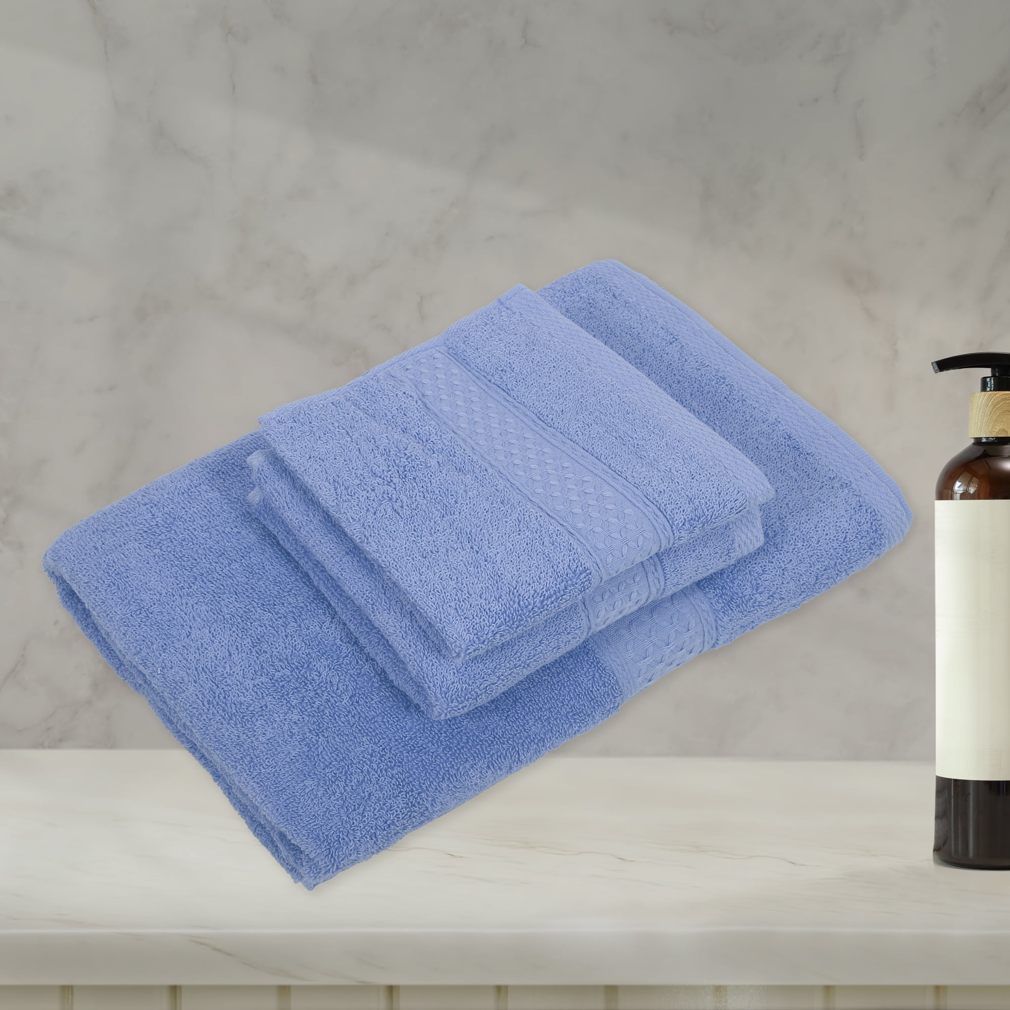 Unique Bargains 3 Pcs Cotton Bath Towel Plain Soft Absorbent Cotton Purple