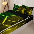 thumbnail image 3 of Erosebridal Lime Neon Hex Zipper Queen Comforter Set with Fitted Sheet and 2 Pillowcases,Green Yellow Polygon Zipper Bedding Set For Boys,Black Reversible,4 Pieces, 3 of 7