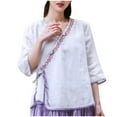 thumbnail image 3 of Jsaierl Women's 3/4 Length Sleeve Cotton Linen Tops Plus Size V Neck Shirts Trendy Solid Ladies Blouses Flowy Holiday T-shirts Top M-4XL, 3 of 5