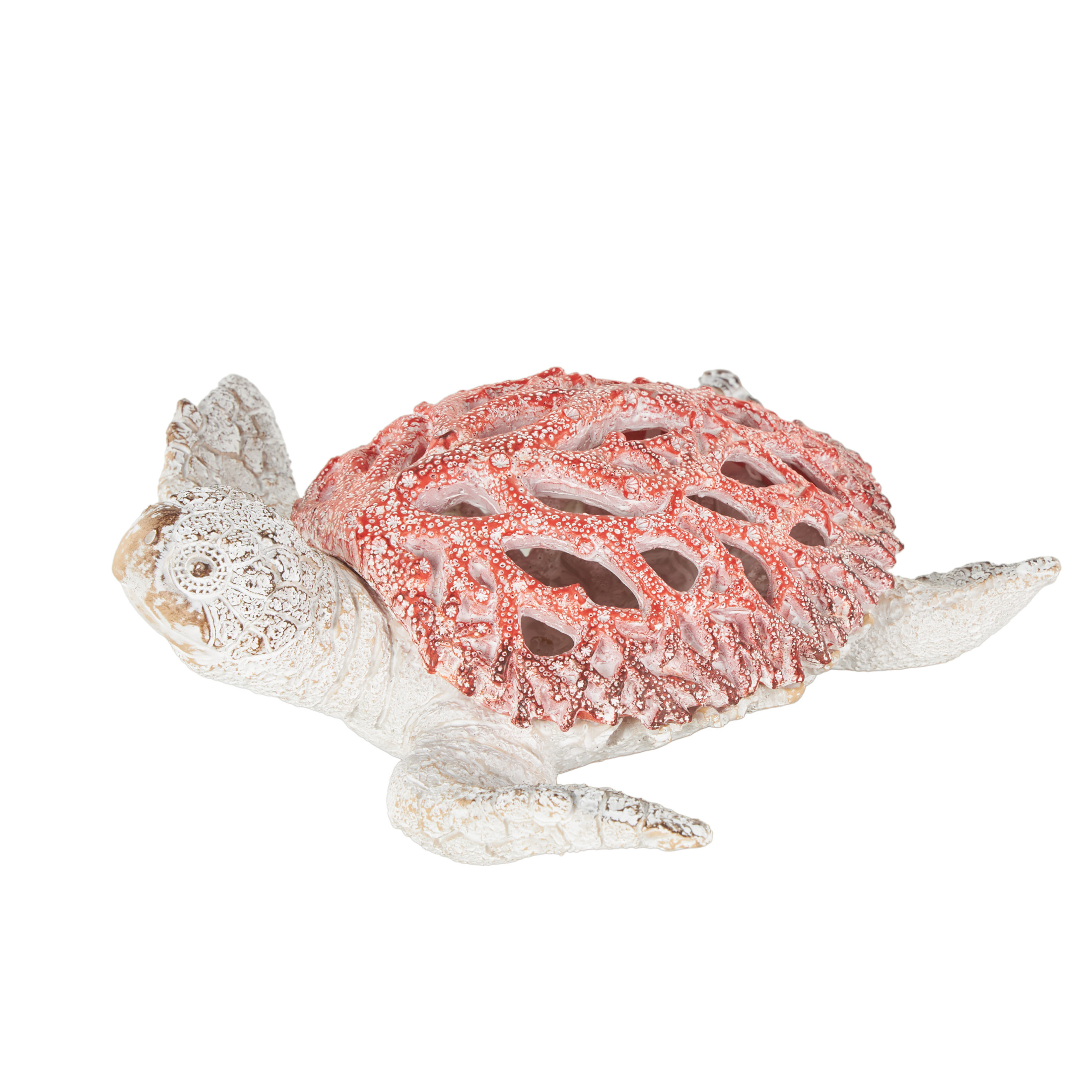 8" x 3" Red Polystone Textured Swimming Sea Turtle Sculpture with Red Shell, by DecMode