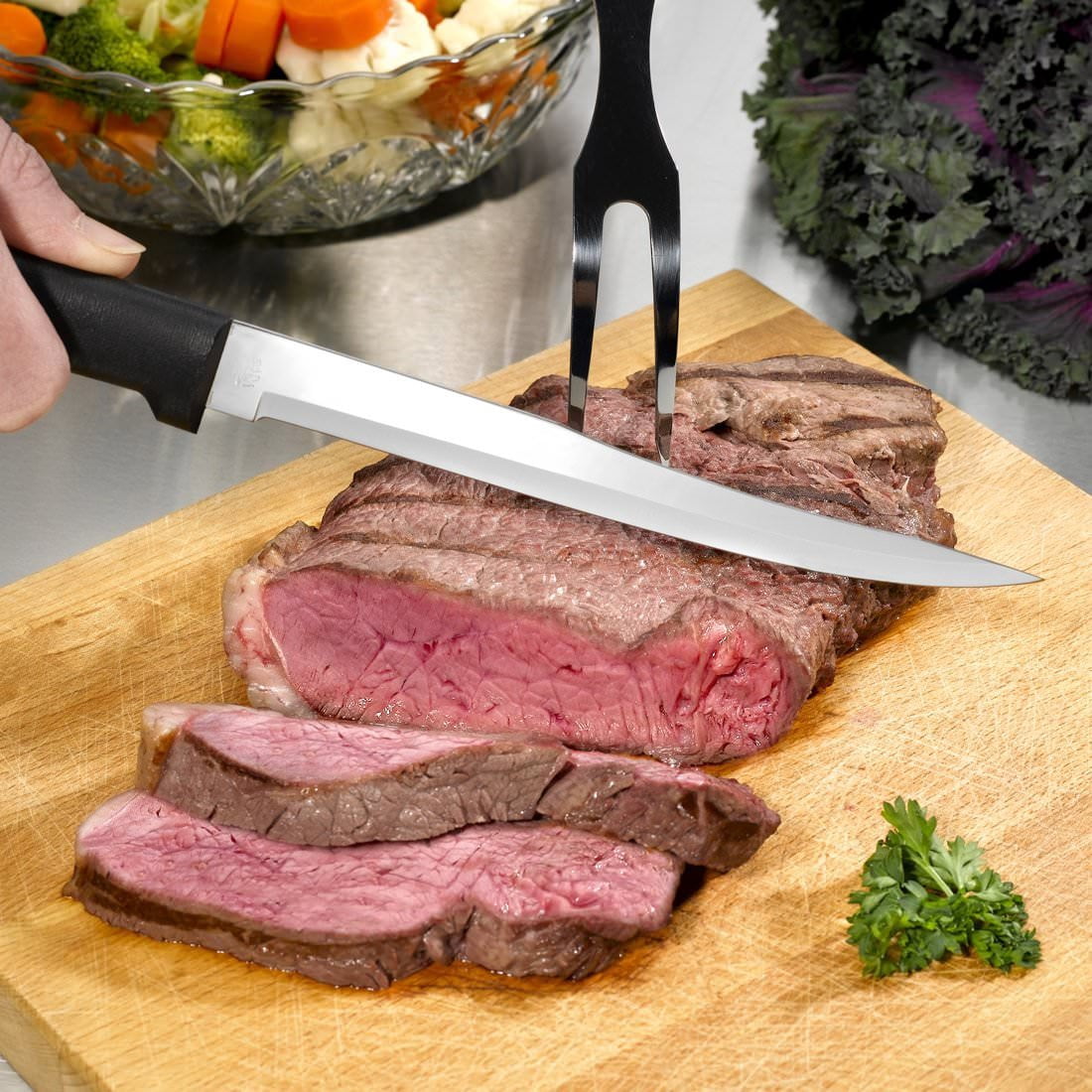 Rada Cutlery Carving Knife Set – Stainless Steel 2-Piece Carving Set With Stainless Steel Black Resin Handles