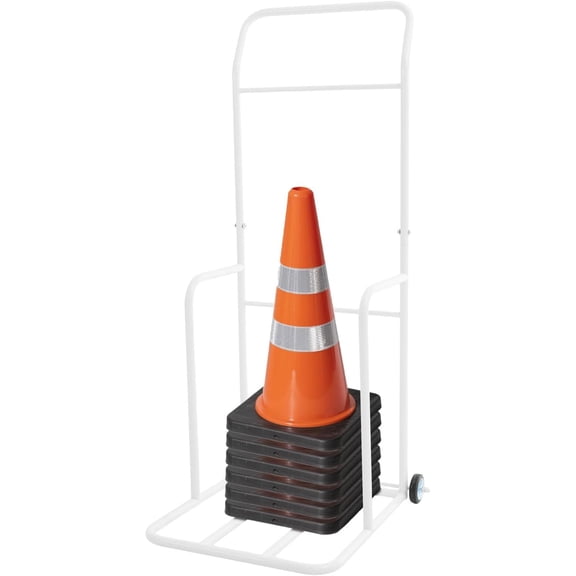 Traffic Cone Cart with Wheels, 350 lbs Capacity Storage Dolly Holder, 19.5" W x 18.5" D x 49.2" H for Construction, Parking Lots, Schools (White)