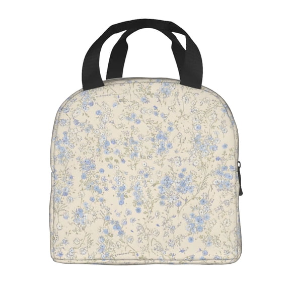 Blue Ditsy Floral Lunch Bag Thick Aluminum Foil Cooler Tote for Women Work Picnic Gift