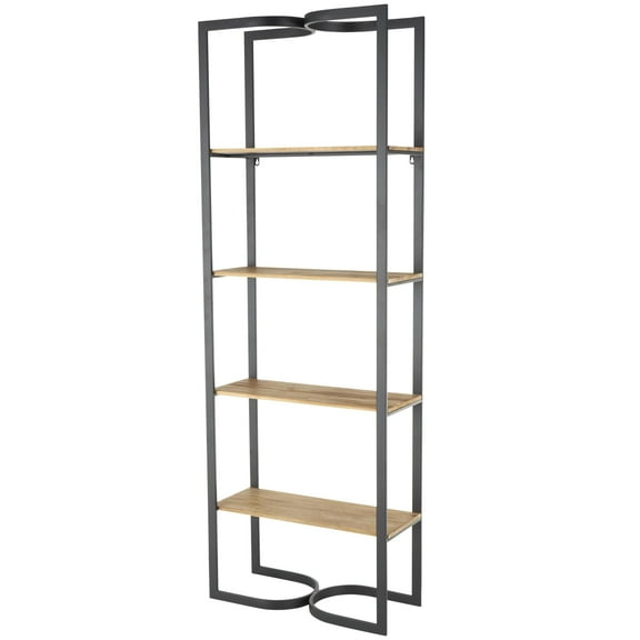 DecMode 24" x 68" Black Metal 0-Tier Shelving Unit with Wood Shelves and Arched Designs, 1-Piece