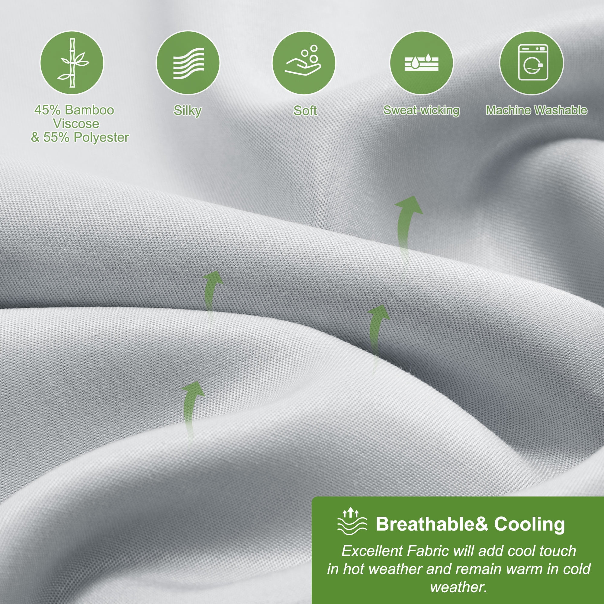 Unique Bargains 2Pc Breathable Zipper Closure Pillowcases Light Gray Standard