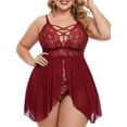 thumbnail image 3 of ValueVibe Plus Size Lingerie for Women Sexy Lace Criss Cross Nightie Snap Crotch Mesh Chemise Nightwear,Burgundy XL, 3 of 4