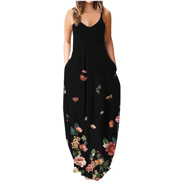 ICHUANYI Clearance Women's Summer Comfortable Fashion Casual Sleeveless V-Neck Printed Slim Dress(Black, M) ICHUANYI WER2023081010847