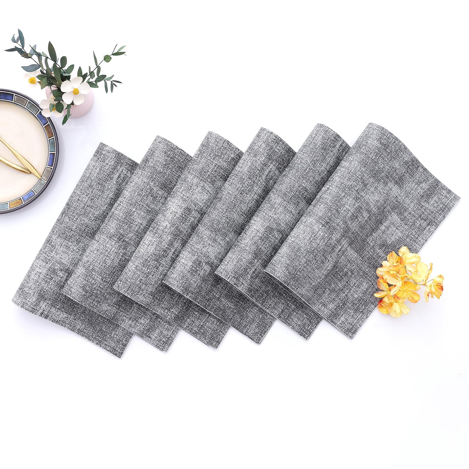 decorUhome Placemats Set of 6, Heat Resistant PU Faux Leather Table Mats, 11.8" x 17", Black & White