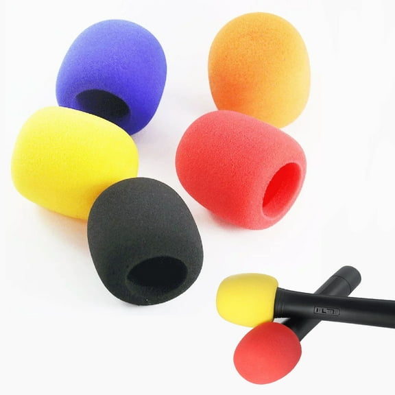 Emlimny 5 Pack Mic Cover,Handheld Microphone Windscreen,Foam Microphone Covers Ball Type Windscreen Foam Mic Pop Filter for Studio Karaoke DJ(Black, Blue, Orange, Yellow, Red)