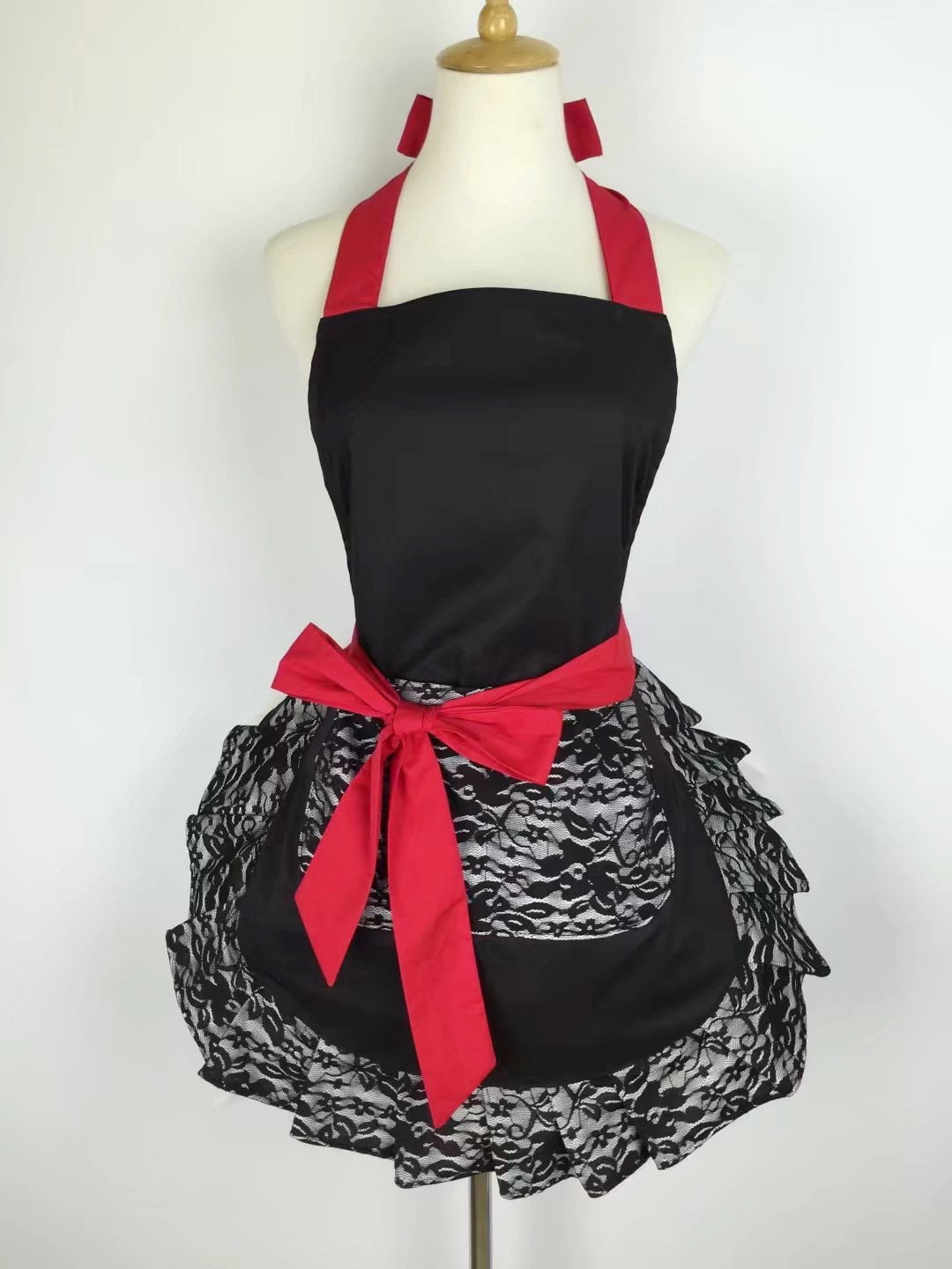 Cute Lace Flirty Apron with Pocket, Fun Retro Sexy Cooking Pinup