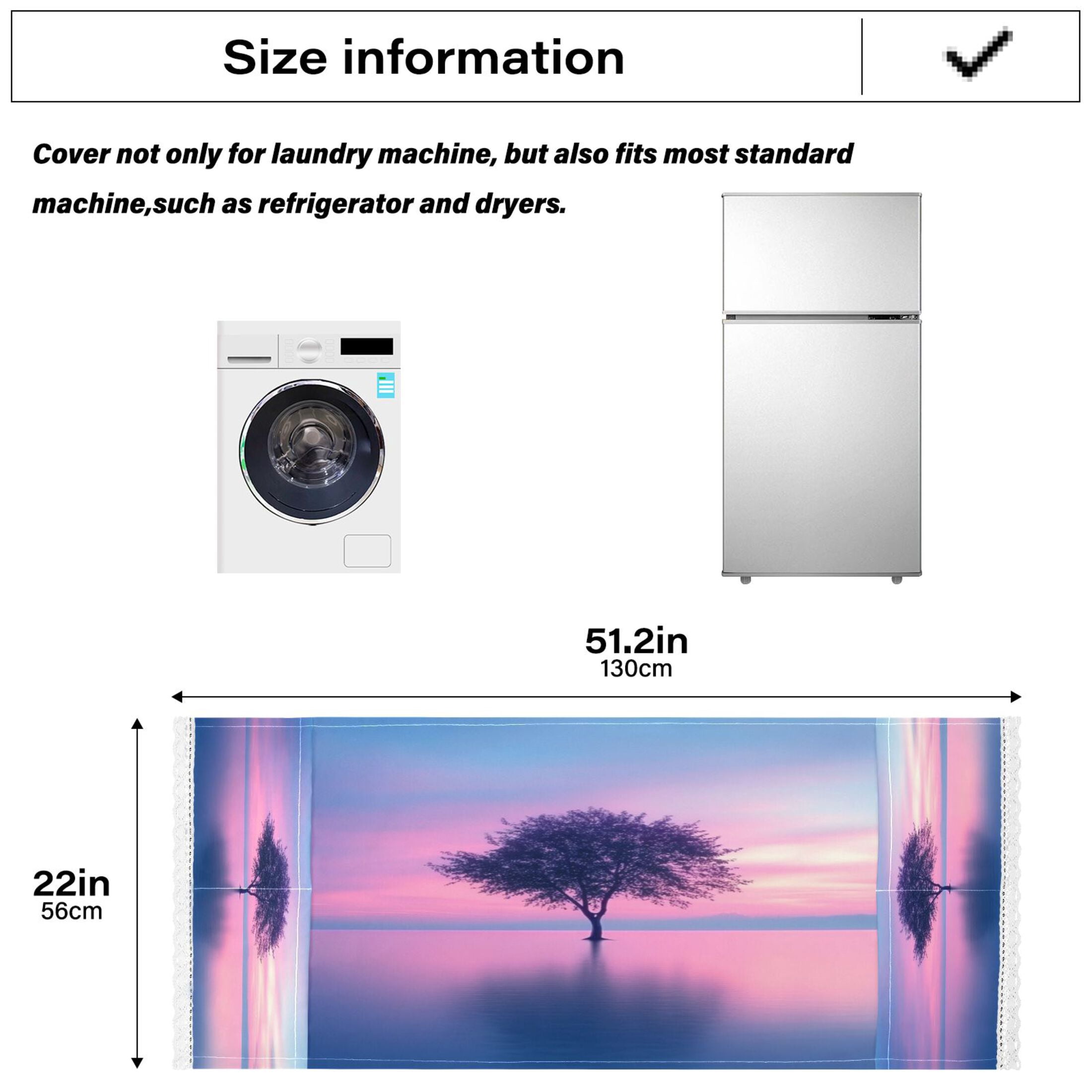Pink Tree Washer and Dryer Covers Dust-Proof and Oil Resistant Fridge Cover with 4 Storage Pockets Washing Machine Top Cover for Laundry Kitchen Home 51.2 x 22 In