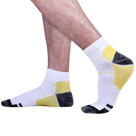 6 Pair Plantar Fasciitis Socks Heel Pain Foot Pain Relief Arch Support Running Gym Compression Foot Socks & Low Cut Foot Sleeves FREE Eyeglass Pouch by Juniper's Secret (White/Yellow, L/Xl)
