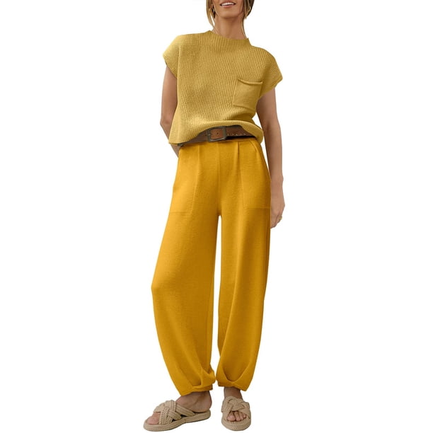 Lucakuins - Conjunto de pantalones para mujer, camiseta de manga corta con cuello redondo y pantalones largos, atuendo de verano Lucakuins moda