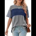thumbnail image 1 of Blusas de Verano para Mujer, de Gran Tamaño, con Cuello Redondo, Informales, con Bloques de Color y Rayas, Color Azul, Talla L, 1 of 9
