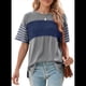 thumbnail image 1 of Blusas de Verano para Mujer, de Gran Tamaño, con Cuello Redondo, Informales, con Bloques de Color y Rayas, Color Azul, Talla M, 1 of 9