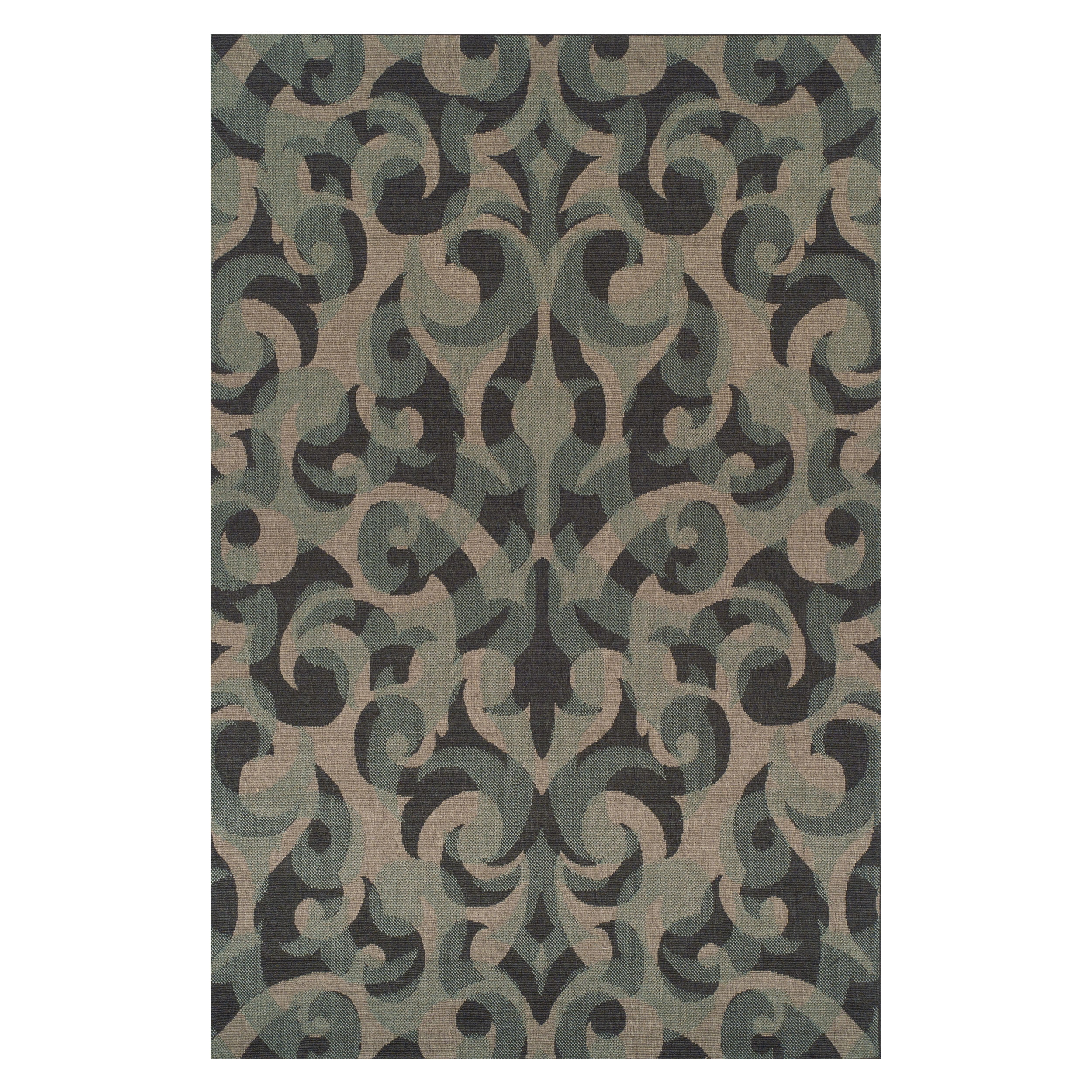BNM Vintage Damask Indoor Outdoor Area Rug, 4' x 6', Blue