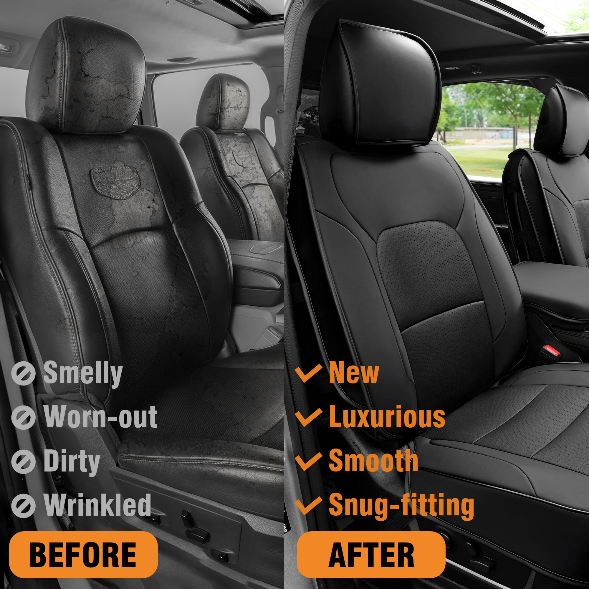 LINGVIDO Waterproof Faux Leather Seat Covers Fit for 2009-2024 Dodge Ram 1500 2500 3500 Seat Cushion Protector Truck Pickup Crew Quad Cab with Split Bench 40/60