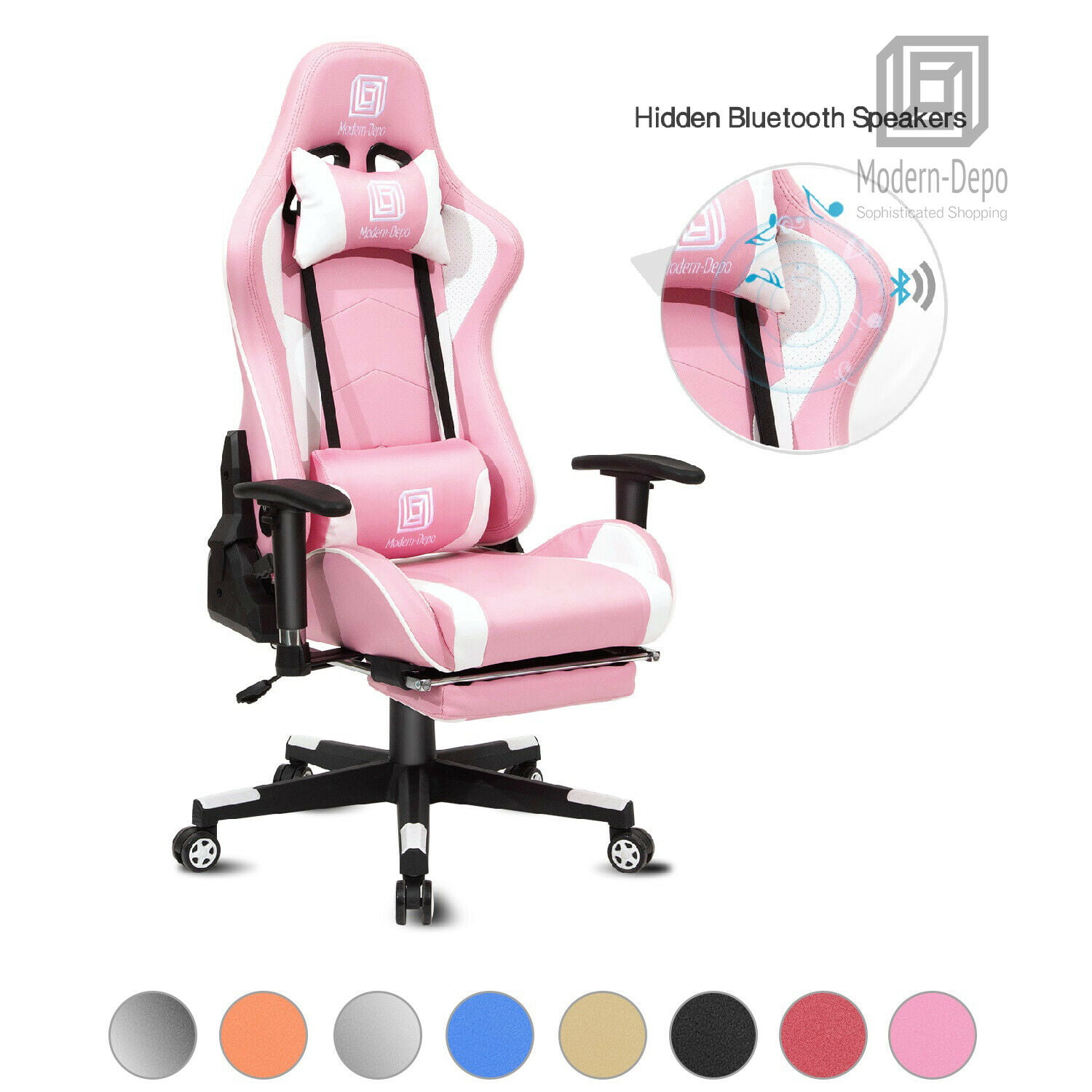 High-Back Ergonomic Swivel Gaming Chair w/ Bluetooth Speaker, Footrest