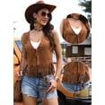 thumbnail image 2 of DARING DIVA Women's Fringe Cowgirl Sleeveless Faux Suede Tassel Vest M Brown, 2 of 6