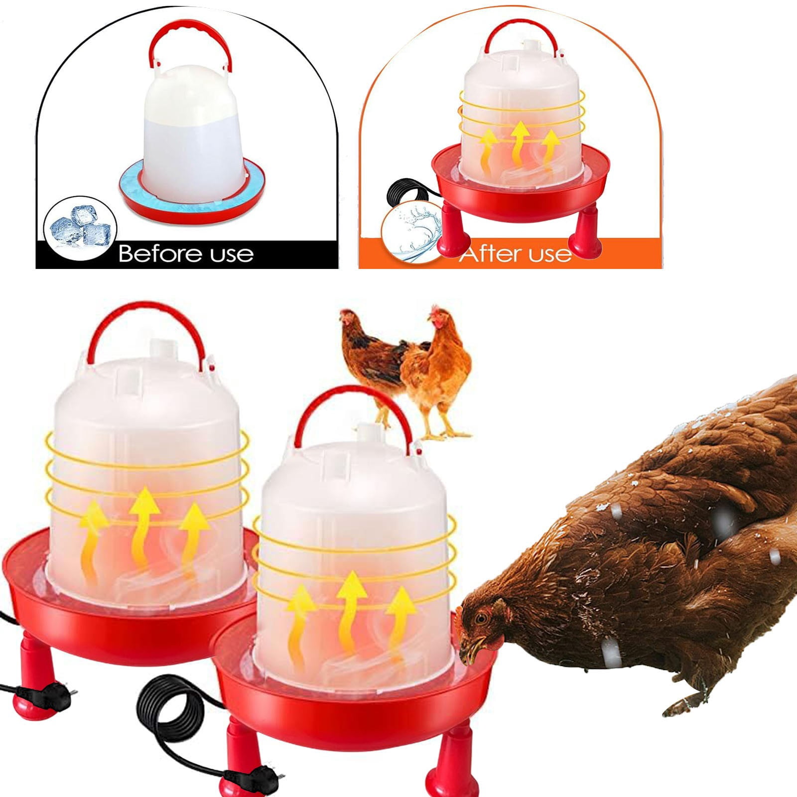 Outdoor Heated Chicken Waterer Poultry Bath Drinking Water Heating Poultry Feeder Heating Hood Machine Hanging Indoor Outside Home Garden Presents For Poultry Lovers