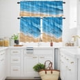 thumbnail image 3 of Ocean Gradient Blue Waves Curtain Tier and Valance Set 3 Piece, Summer Coastal Beach 3-inch Rod Pocket Window Tier Curtains Valance for Kitchen Living Room, 3 of 9