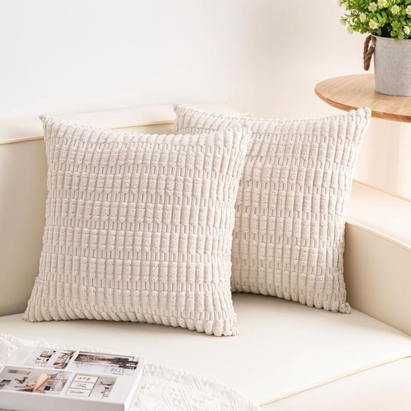 Pack of 2 Corduroy Decorative Throw Pillow Covers 18x18 Inch | Soft Striped Pillow Covers Home Decor Throw Pillow Covers for Sofa Living Room Couch Bed ﻿