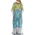 thumbnail image 2 of Sakkas Wilder Printed Design Long Sheer Rhinestone Caftan Dress / Cover Up - Turquoise / Yellow - OS, 2 of 5