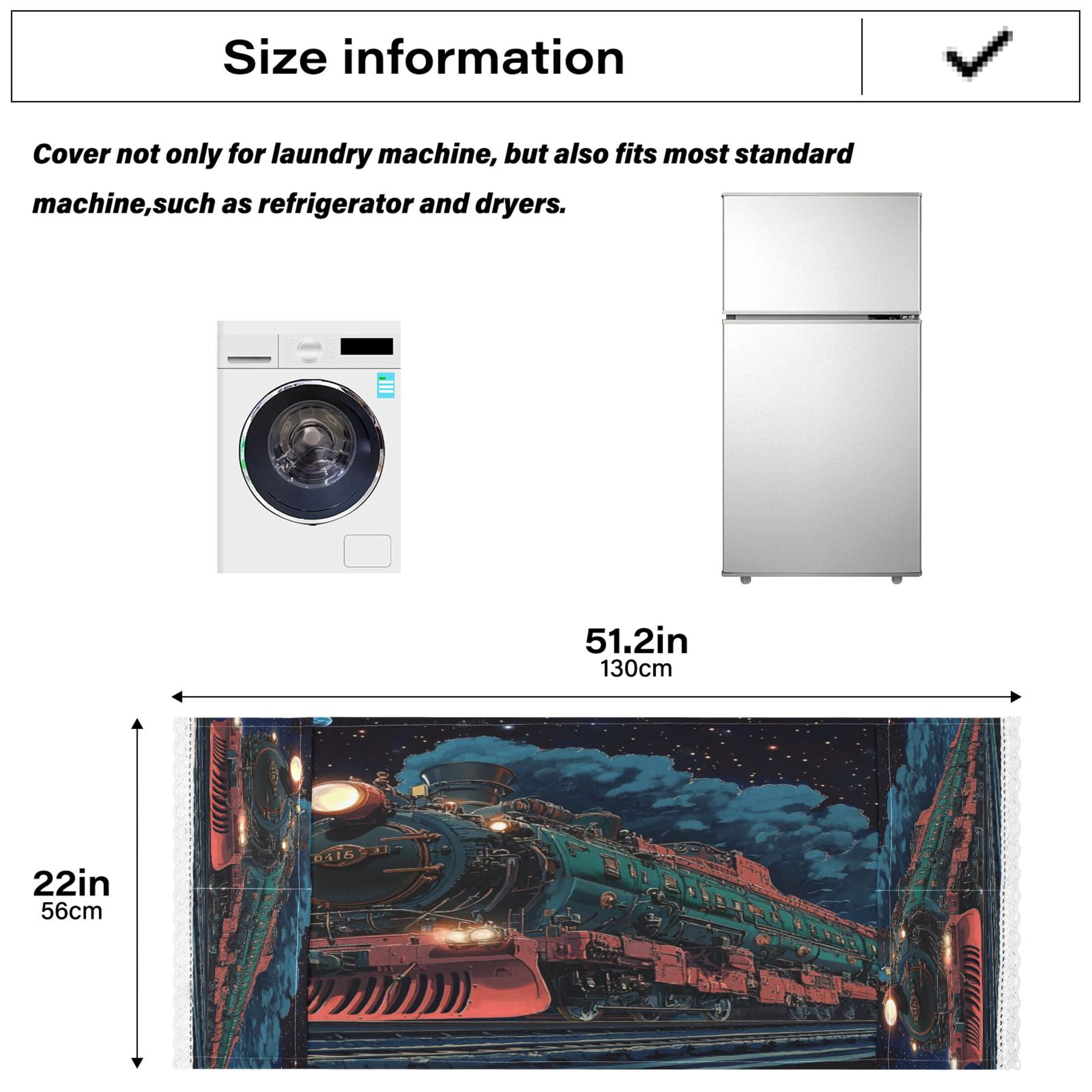 Green TrainWasher and Dryer Covers Dust-Proof and Oil Resistant Fridge Cover with 4 Storage Pockets Washing Machine Top Cover for Laundry Kitchen Home 51.2 x 22 In