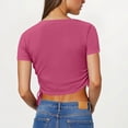 thumbnail image 4 of Women's Round Neck Short Sleeve Crop Tops Summer Trendy Drawstring Side Slim Fit Stretchy Y2K Cropped T Shirts, 4 of 6