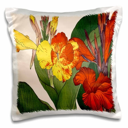 3dRose Exotic Canna Lilies in Vibrant yellow, Orange and Red - Pillow Case, 16 by