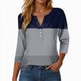 thumbnail image 2 of Towmus Womens Tops Button Down Shirts 3/4 Sleeve V Neck Cotton Women's Casual T-Shirts Cute Tunic Tops Basic Tees Blouses Loose Fit Pullover Shirt, 2 of 5