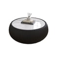 thumbnail image 4 of Light Marble Top Drum Shape Leather Coffee modern Sofa Table for Living Room furniture, 4 of 5