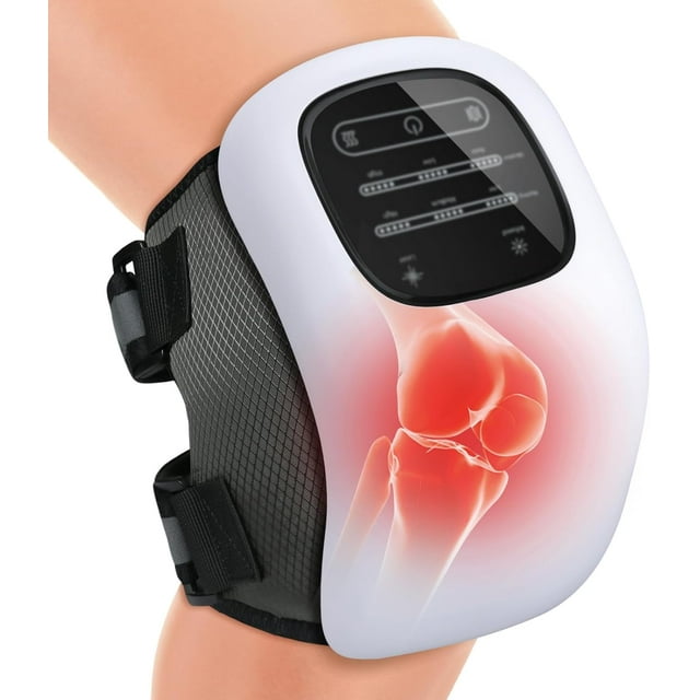 Masseur de Genou Chauffant 3-en-1 avec Lumière Rouge et Vibration, Dispositif de Confort Électrique Portable avec Sangles Réglables pour Genoux, Épaules et Coudes