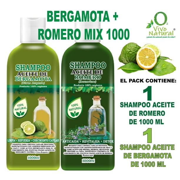 Bergamota + Romero Mix 1000 VIVONATURAL. Shampoo Aceite de Bergamta 1000 ml + Shampoo Aceite de Romero 1000 ml