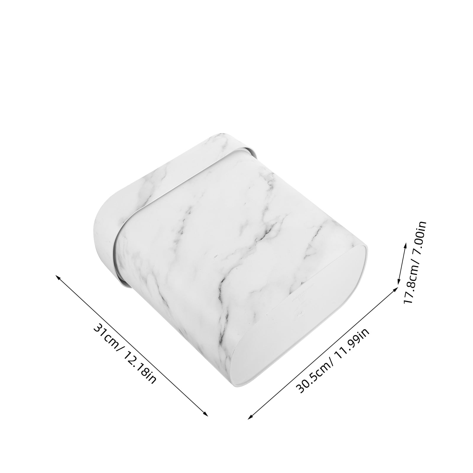 Soimiss White Marble Pattern Oval Plastic Wastebasket Lidless Trash Can for Bathroom and Kitchen