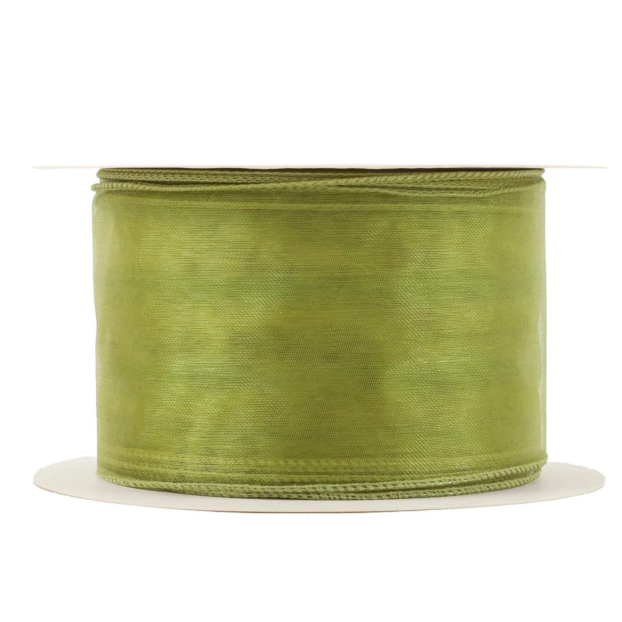 LaRibbons 2 1/2" Wired Sheer Ribbon, Apple, 50 Yard Roll