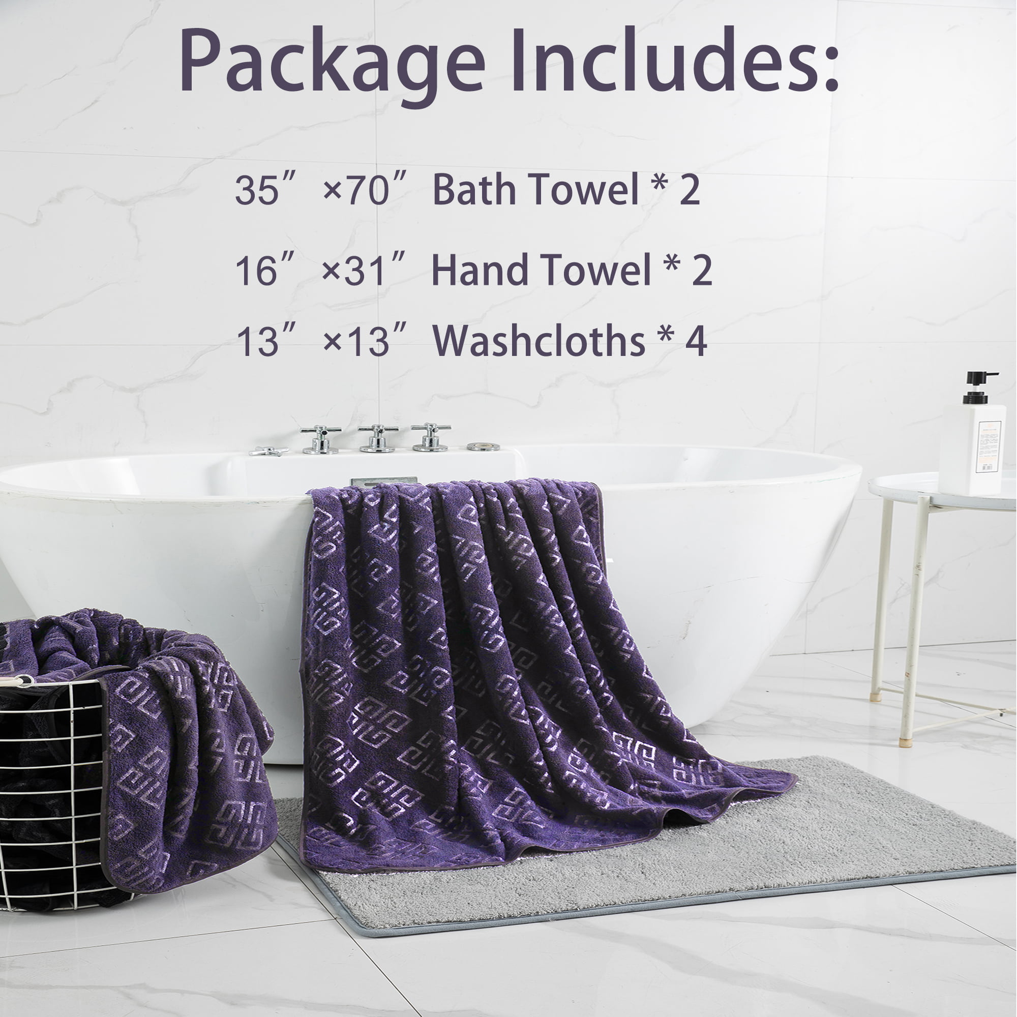 8 Piece Oversized Gray Bath Towel Set-2 Extra Large Bath Towel  Sheets,2 Hand Towels,4 Washcloths-600GSM Soft Highly Absorbent Quick Dry  Beach Chair Towels Woven Towels for Bathroom Hotel and Spa 