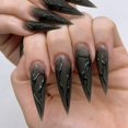 thumbnail image 1 of GUFUGU Uñas postizas adhesivas negras estilo stiletto para Halloween, 24 piezas, 1 of 7
