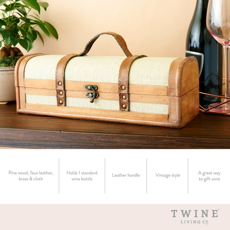 Twine Vintage Trunk Wooden Wine Box, 1-Bottle Wine Gift Box